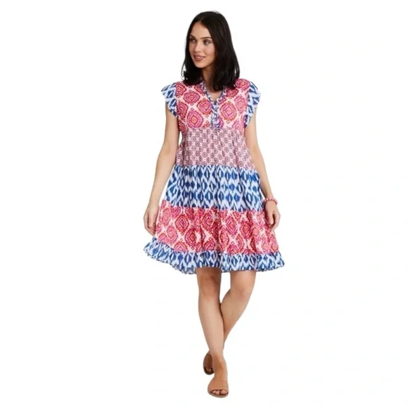 Lula Life Brooklyn Multicolor Tiered Dress Sz M - Picture 2 of 14
